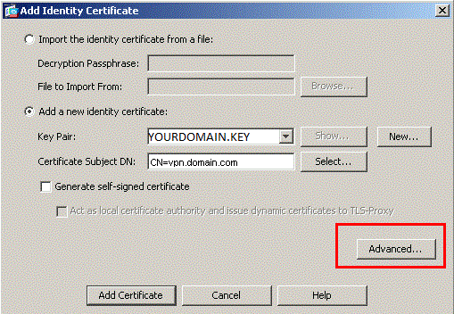 Add Identity Certificate Advanced