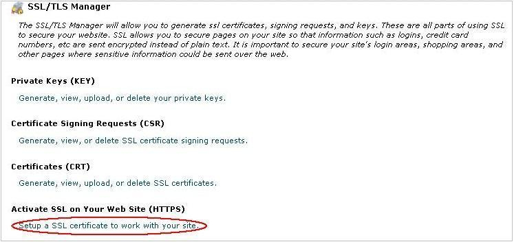 SSL Manager Example Menu