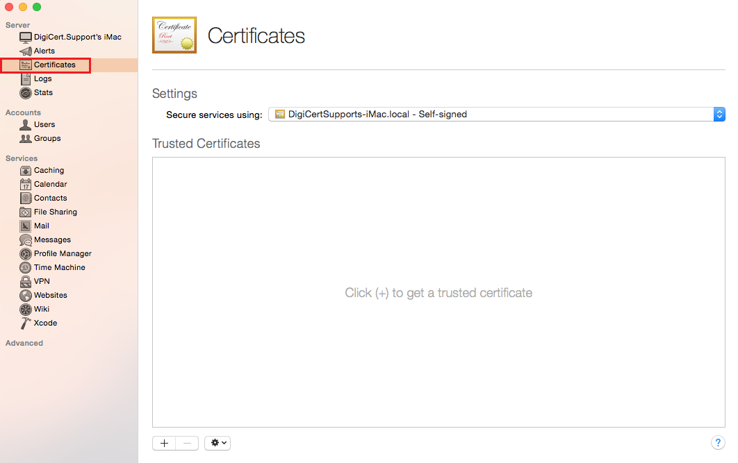 Certificates menu